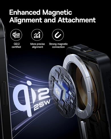 Baseus Picogo Qi2.2 25W Magsafe شاحن متنقل باور بانك 10000 مللي أمبير 45 وات، مع كابل مدمج USB-C شحن سريع لهاتف iPhone 17/16/15/14/13 Pro Max/Galaxy S25 / Pixel 10 Pro أسود in Kuwait