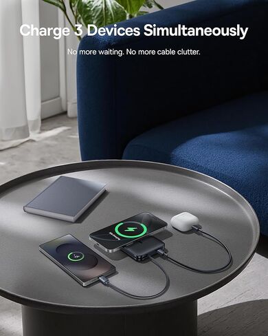 Baseus Picogo Qi2.2 25W Magsafe شاحن متنقل باور بانك 10000 مللي أمبير 45 وات، مع كابل مدمج USB-C شحن سريع لهاتف iPhone 17/16/15/14/13 Pro Max/Galaxy S25 / Pixel 10 Pro أسود in Kuwait