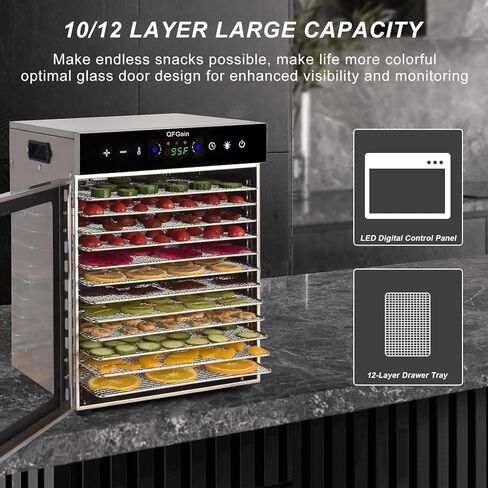 Freeze Drier, Food Dehydrator Machine, 10/12 Stainless Steel Trays, Home Freeze Dryer, Food Processer, with 24 Hours Timer&Max Temperature 194℉,10layer-110V (Size:10layer,Color:110V) in Saudi Arabia