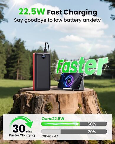 شاحن محمول باور بانك بقدرة 50000 مللي أمبير في الساعة بقدرة 22.5 وات للشحن السريع، حزمة بطارية خارجية USB C مع 3 مخارج ومدخلين شاشة رقمية لهواتف iPhone 17/16/15/14/13/12 وسامسونج وغيرها باللون الأسود in Kuwait