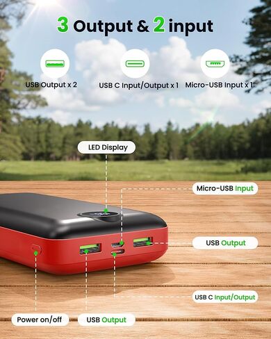 شاحن محمول باور بانك بقدرة 50000 مللي أمبير في الساعة بقدرة 22.5 وات للشحن السريع، حزمة بطارية خارجية USB C مع 3 مخارج ومدخلين شاشة رقمية لهواتف iPhone 17/16/15/14/13/12 وسامسونج وغيرها باللون الأسود in Kuwait