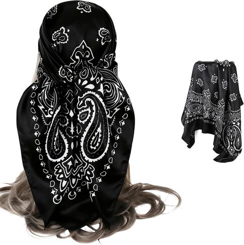 INOGIH 35'' Leopard-Print Satin-Bandana-Headscarf - Light Head Wraps Neck Face Scarves Cover for Women in Saudi Arabia