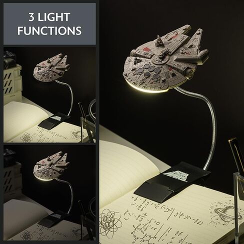 Star Wars Millennium Falcon Clip On Book Light - Officially Licensed Disney Reading Light, Clip Lamp Design with Flexible Cable, Featuring Iconic Han Solo Spaceship, 3 Light Modes, Battery Powered | P in Saudi Arabia