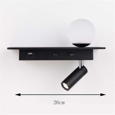 LED Wall Lights with switchable and USB Charging Port Ball with swivelling Reading lamp 3W + 5W with Shelf Bedside lamp for Bedroom Living Room Hotel,White in Saudi Arabia