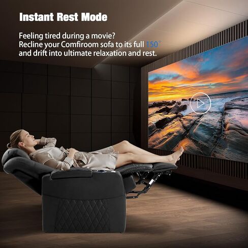 Leather Home Theater Seating Classic Series Dual Power Electric Headrest Game Seats Movie Theater Chairs Theater Recliner Sofa with Type-C USB Charger (Black, Row of 3) in Saudi Arabia