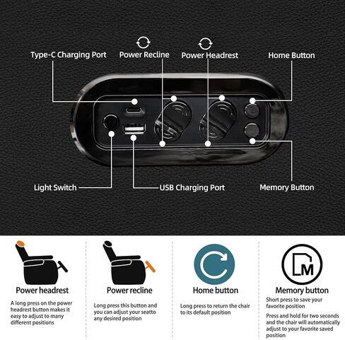 Leather Home Theater Seating Classic Series Dual Power Electric Headrest Game Seats Movie Theater Chairs Theater Recliner Sofa with Type-C USB Charger (Black, Row of 3) in Saudi Arabia