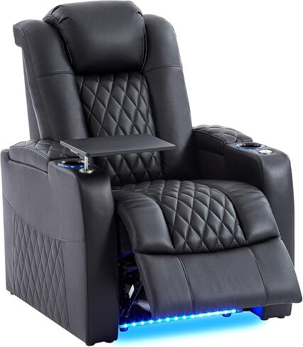 Leather Home Theater Seating Classic Series Dual Power Electric Headrest Game Seats Movie Theater Chairs Theater Recliner Sofa with Type-C USB Charger (Black, Row of 3) in Saudi Arabia