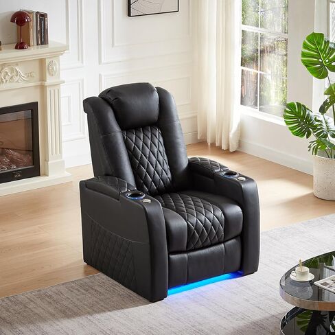 Leather Home Theater Seating Classic Series Dual Power Electric Headrest Game Seats Movie Theater Chairs Theater Recliner Sofa with Type-C USB Charger (Black, Row of 3) in Saudi Arabia