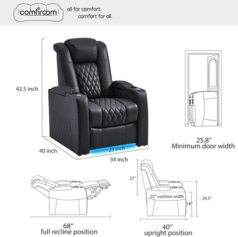 Leather Home Theater Seating Classic Series Dual Power Electric Headrest Game Seats Movie Theater Chairs Theater Recliner Sofa with Type-C USB Charger (Black, Row of 3) in Saudi Arabia