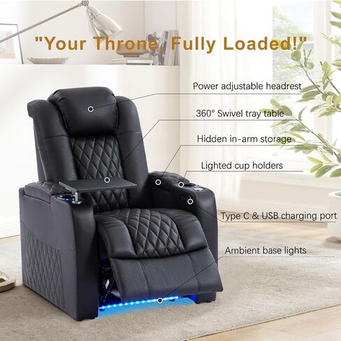 Leather Home Theater Seating Classic Series Dual Power Electric Headrest Game Seats Movie Theater Chairs Theater Recliner Sofa with Type-C USB Charger (Black, Row of 3) in Saudi Arabia