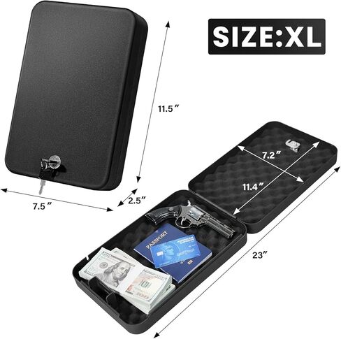 Pistol Safe, Portable Travel Car Gun Safe, Gun Box for Handguns with Key Lock, Gun Safes with Handbag for Car, Home, Travel in Kuwait