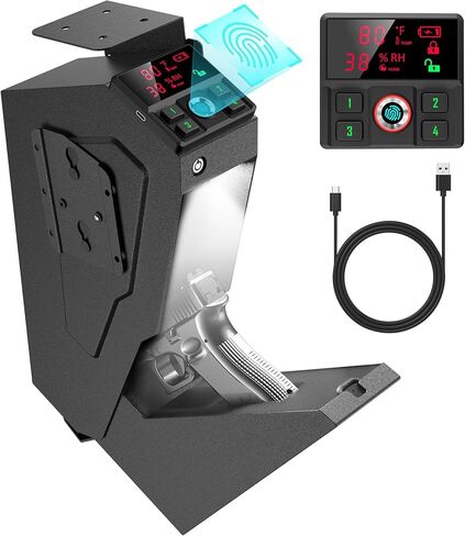 Quick-Access Mounted Nightstand Handgun Gun Safe,Auto Open Lid Smart Pistol Safe with Keypad Lock/Key Lock (QG8002E Keypad) in Saudi Arabia
