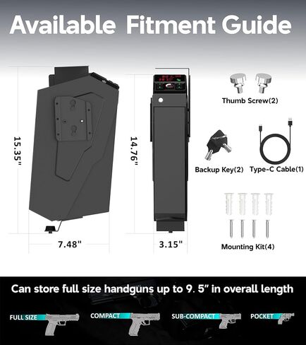 Quick-Access Mounted Nightstand Handgun Gun Safe,Auto Open Lid Smart Pistol Safe with Keypad Lock/Key Lock (QG8002E Keypad) in Saudi Arabia