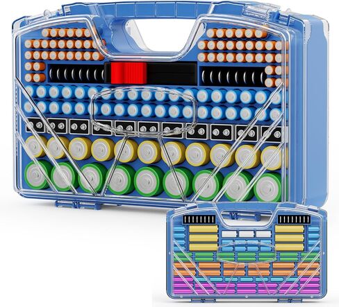 Battery Organizer Storage Holder Box Case with Tester, Stores & Protects Up to 285+ Batteries, Double-Sided and Durable Design,Holds AA AAA 4A C D Cell 9V 3V Lithium LR44 CR2 CR123 (Red) in Saudi Arabia