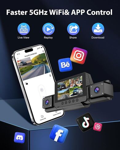 4 Channel Dash Cam 360° View,4K Front and Rear Inside Left Right,Full HD Dash Camera for Cars,Included 32GB Card,Built-in 5G WiFi GPS & APP Control, 3" IPS Screen, 24H Parking Mode in Saudi Arabia