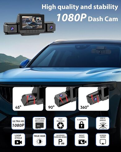 4 Channel Dash Cam 360° View,4K Front and Rear Inside Left Right,Full HD Dash Camera for Cars,Included 32GB Card,Built-in 5G WiFi GPS & APP Control, 3" IPS Screen, 24H Parking Mode in Saudi Arabia