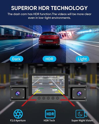 4 Channel Dash Cam 360° View,4K Front and Rear Inside Left Right,Full HD Dash Camera for Cars,Included 32GB Card,Built-in 5G WiFi GPS & APP Control, 3" IPS Screen, 24H Parking Mode in Saudi Arabia