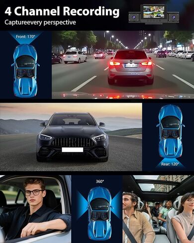 4 Channel Dash Cam 360° View,4K Front and Rear Inside Left Right,Full HD Dash Camera for Cars,Included 32GB Card,Built-in 5G WiFi GPS & APP Control, 3" IPS Screen, 24H Parking Mode in Saudi Arabia