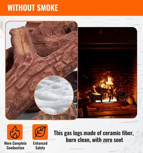 BIOMAND Gas Log for Fireplace, 10 Peice Realistic Ceramic Wood Logs in Saudi Arabia