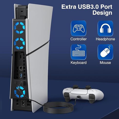 مروحة تبريد لنظام PS5 Slim، مروحة هادئة مع مؤشر ضوء LED أزرق، مروحة تبريد مضيف وحدة التحكم in Kuwait
