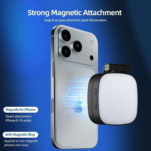 ضوء سيلفي مغناطيسي متوافق مع هاتف MagSafe iPhone، CRI 95+ 700lx/0.3m إضاءة حلقة ملء الهاتف LED قابلة للطي مع مرآة كاملة لمؤتمر تسجيل التصوير الفوتوغرافي للمكياج Zoom TikTok in Saudi Arabia