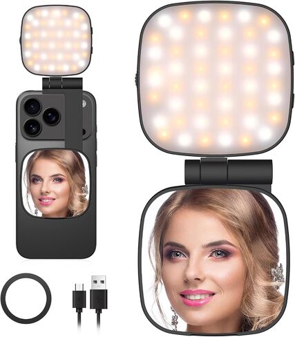 ضوء سيلفي مغناطيسي متوافق مع هاتف MagSafe iPhone، CRI 95+ 700lx/0.3m إضاءة حلقة ملء الهاتف LED قابلة للطي مع مرآة كاملة لمؤتمر تسجيل التصوير الفوتوغرافي للمكياج Zoom TikTok in Saudi Arabia