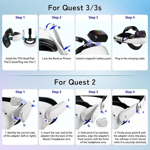 Head Strap with Battery Pack for Oculus/Meta Quest 2-10000mAh Battery Pack Extend 2-4H Playtime - VR Stocking Stuffers for Men - Adjustable Elite Strap Replacement Accessories for Oculus/Meta Quest 2 in Saudi Arabia