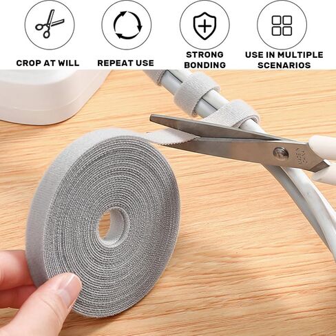Reusable Cable Management Tie Roll, Multi-Purpose Adjustable Hook and Loop Cord Organizer for Wires, Data Cable Storage, Home Office Use in Saudi Arabia