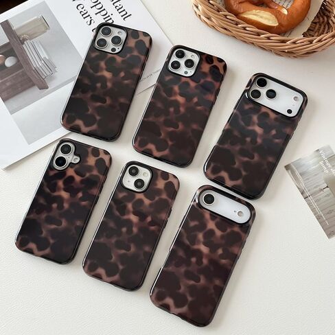 متوافق مع حافظة هاتف iPhone 17 Pro Max، حافظة هاتف على شكل سلحفاة للنساء والفتيات مقاومة للصدمات من مادة TPU وغطاء واقٍ صلب من البولي كربونات - بني كهرماني ليوبارد in Kuwait
