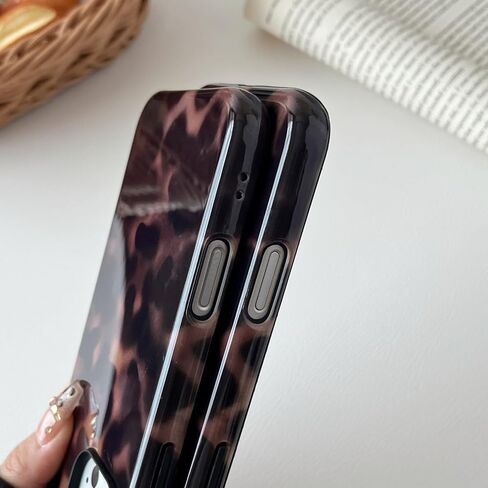 متوافق مع حافظة هاتف iPhone 17 Pro Max، حافظة هاتف على شكل سلحفاة للنساء والفتيات مقاومة للصدمات من مادة TPU وغطاء واقٍ صلب من البولي كربونات - بني كهرماني ليوبارد in Kuwait