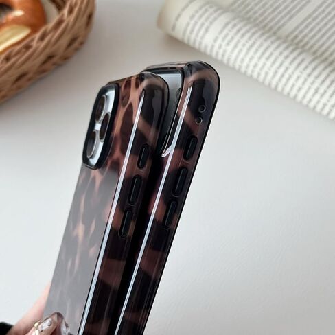 متوافق مع حافظة هاتف iPhone 17 Pro Max، حافظة هاتف على شكل سلحفاة للنساء والفتيات مقاومة للصدمات من مادة TPU وغطاء واقٍ صلب من البولي كربونات - بني كهرماني ليوبارد in Kuwait