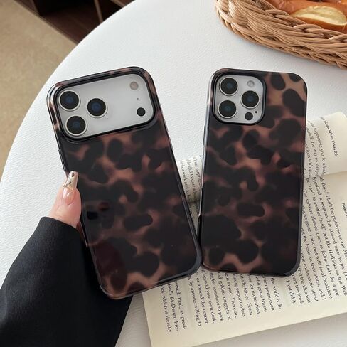 متوافق مع حافظة هاتف iPhone 17 Pro Max، حافظة هاتف على شكل سلحفاة للنساء والفتيات مقاومة للصدمات من مادة TPU وغطاء واقٍ صلب من البولي كربونات - بني كهرماني ليوبارد in Kuwait