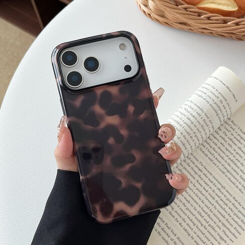 متوافق مع حافظة هاتف iPhone 17 Pro Max، حافظة هاتف على شكل سلحفاة للنساء والفتيات مقاومة للصدمات من مادة TPU وغطاء واقٍ صلب من البولي كربونات - بني كهرماني ليوبارد in Kuwait