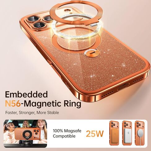 حافظة هاتف iPhone 17 Pro Max الرسمية باللون البرتقالي الكوني مع حامل يدور 360 درجة [بطاقات لامعة DIY] [مناسبة لـ MagSafe] حافظة حماية ملمعة بطول 16FT لهاتف iPhone 17 Pro Max مع حامل 6.9 بوصة، برتقالي كوني in Kuwait