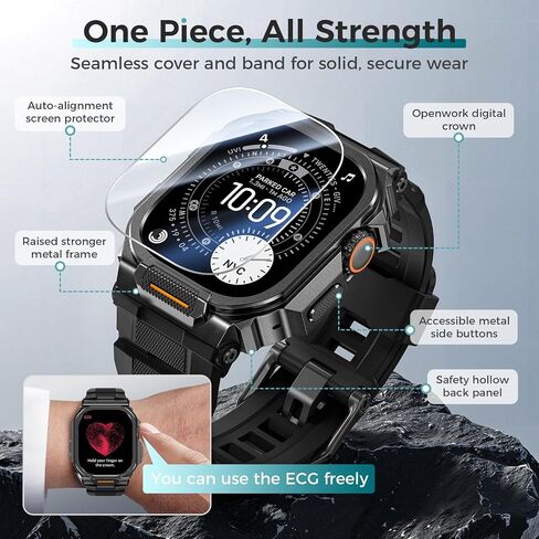 Goton Metal Case with Band for Apple Watch Ultra 3/2/1 49mm with Screen Protector, 360° One-Piece Cover, Drop & Dust Protection, ECG Crown Access, Sport & Everyday Wear for iWatch Ultra, Black in Saudi Arabia