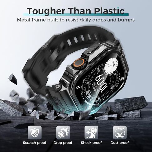 Goton Metal Case with Band for Apple Watch Ultra 3/2/1 49mm with Screen Protector, 360° One-Piece Cover, Drop & Dust Protection, ECG Crown Access, Sport & Everyday Wear for iWatch Ultra, Black in Saudi Arabia