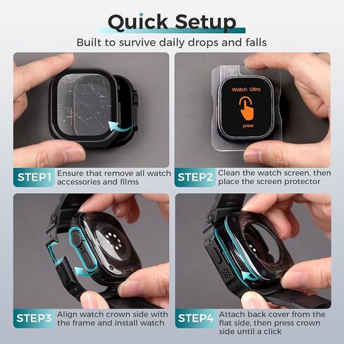 Goton Metal Case with Band for Apple Watch Ultra 3/2/1 49mm with Screen Protector, 360° One-Piece Cover, Drop & Dust Protection, ECG Crown Access, Sport & Everyday Wear for iWatch Ultra, Black in Saudi Arabia