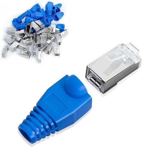 50 قطعة RJ45 Cat6 CAT5E موصل مستقيم محمي وتمهيد تخفيف الضغط مطلي 8P8C RJ45 وحدات (محمية) in Kuwait