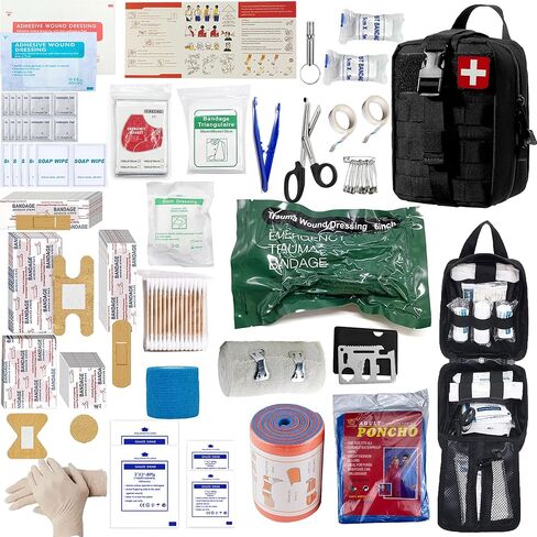 مجموعة الإسعافات الأولية العالمية للصدمات من IFAK مجموعة أدوات النجاة في حالات الطوارئ مناسبة للمنزل، والسيارة، والسفر، والتخييم، والمشي لمسافات طويلة، والرياضة، وحالات الطوارئ الخارجية - أساسيات الإسعافات الأولية للاستجابة السريعة (أحمر) in Kuwait