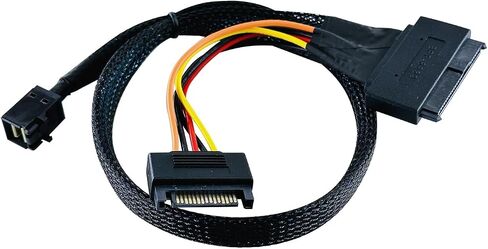كابل محرك MINI SAS HD SFF-8643 إلى U.2 (SFF-8639) NVMe SSD مع طاقة SATA 15 سنًا، يدعم PCIe 3.0/4.0 x4 للخوادم وNAS ومحطات العمل (80 سم) in Kuwait