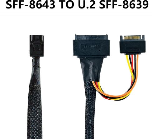 كابل محرك MINI SAS HD SFF-8643 إلى U.2 (SFF-8639) NVMe SSD مع طاقة SATA 15 سنًا، يدعم PCIe 3.0/4.0 x4 للخوادم وNAS ومحطات العمل (80 سم) in Kuwait