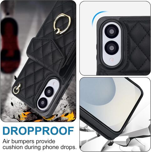 for Samsung Galaxy S25 FE (Not S25) Wallet Case with Card Holder, PU Leather with Crossbody Lanyard Wrist Strap Kickstand Cover for Women for Samsung S25 FE.Lanyard Black in Saudi Arabia
