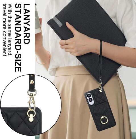 for Samsung Galaxy S25 FE (Not S25) Wallet Case with Card Holder, PU Leather with Crossbody Lanyard Wrist Strap Kickstand Cover for Women for Samsung S25 FE.Lanyard Black in Saudi Arabia
