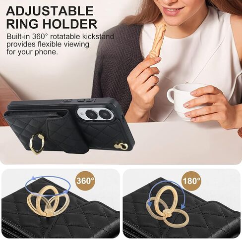 for Samsung Galaxy S25 FE (Not S25) Wallet Case with Card Holder, PU Leather with Crossbody Lanyard Wrist Strap Kickstand Cover for Women for Samsung S25 FE.Lanyard Black in Saudi Arabia