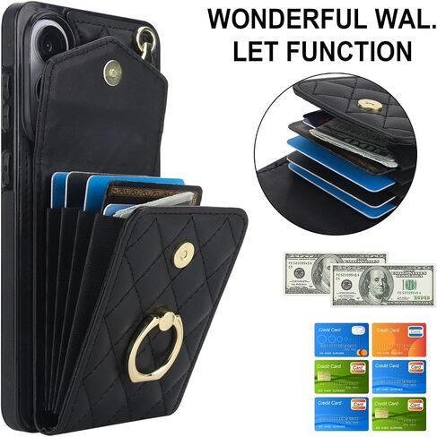 for Samsung Galaxy S25 FE (Not S25) Wallet Case with Card Holder, PU Leather with Crossbody Lanyard Wrist Strap Kickstand Cover for Women for Samsung S25 FE.Lanyard Black in Saudi Arabia