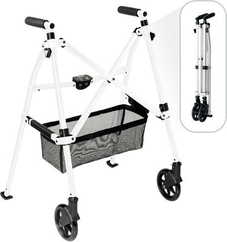 مشاية Stander EZ Fold-N-Go، مشاية خفيفة الوزن قابلة للطي للبالغين وكبار السن وكبار السن، مشاية سفر قابلة للطي مع عجلات، منزلقات تزلج، وحقيبة، مشاية قياسية مدمجة، Regal Rose in Kuwait