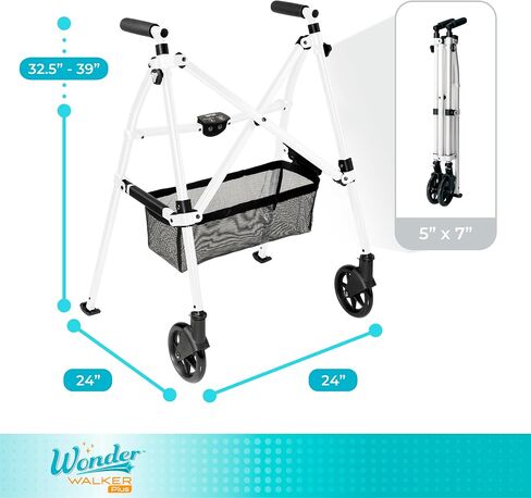 مشاية Stander EZ Fold-N-Go، مشاية خفيفة الوزن قابلة للطي للبالغين وكبار السن وكبار السن، مشاية سفر قابلة للطي مع عجلات، منزلقات تزلج، وحقيبة، مشاية قياسية مدمجة، Regal Rose in Kuwait