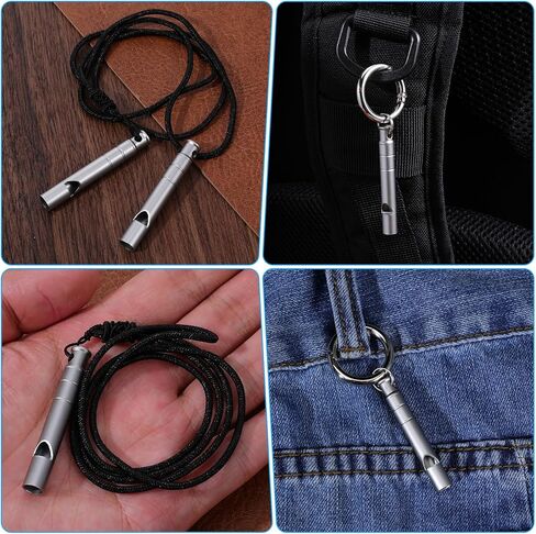 2Pcs Titanium Emergency Whistle 120db Safety Whistle with Lanyard Suitable for Camping Hiking Pet Training Coaching Sports Hang Around Your Neck (Silver) in Saudi Arabia