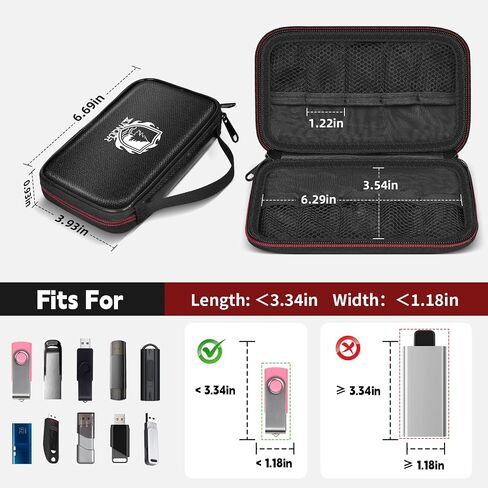 حافظة محرك فلاش مقاومة للحريق 10 فتحات مقاس XL، حافظة USB متوافقة مع Sandisk/لـ PNY/لـ Enfain USB وما إلى ذلك. حامل محرك الإبهام مع مقبض للاستخدام المنزلي والسفر في المكتب - أسود (حقيبة فقط) in Kuwait