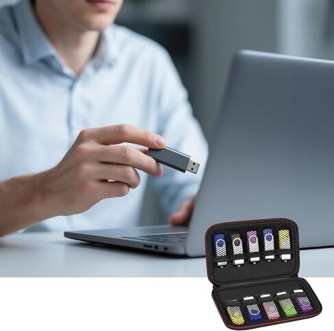 حافظة محرك فلاش مقاومة للحريق 10 فتحات مقاس XL، حافظة USB متوافقة مع Sandisk/لـ PNY/لـ Enfain USB وما إلى ذلك. حامل محرك الإبهام مع مقبض للاستخدام المنزلي والسفر في المكتب - أسود (حقيبة فقط) in Kuwait